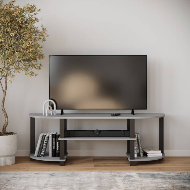 Wide TV Unit Stand S-Tube Entertainment Centre with Storage Shelf Grey Grey Not provided 1