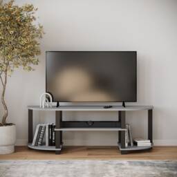 Wide TV Unit Stand S-Tube Entertainment Centre with Storage Shelf Grey Grey Not provided 1