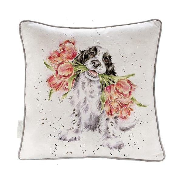Wrendale Designs 40cm Blooming with Love Dog Square Cushion Green