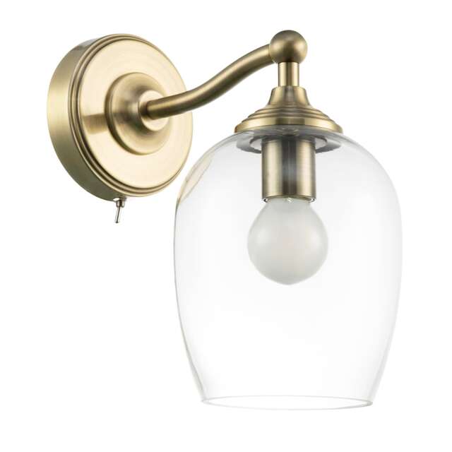 Traditional Wall Light Fitting in Antique Brass with Clear Glass Shade
