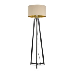 ValueLights Lottie Black Wood Tripod Floor Lamp Beige Gold Shade and Bulb