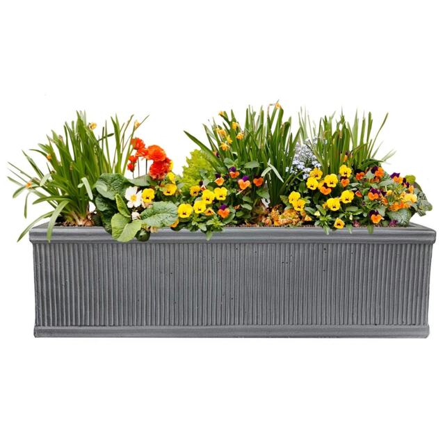 Vertical Ribbed Vintage Style Grey Window Box Garden Planter H23 L70 W23 cm, 37 ltrs Cap.