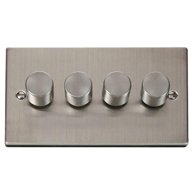 SE HOME Stainless Steel 4 Gang 2 Way LED 100W Trailing Edge Dimmer Light Switch. Chrome Stainless Steel