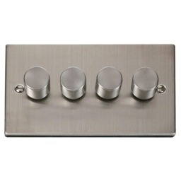 SE HOME Stainless Steel 4 Gang 2 Way LED 100W Trailing Edge Dimmer Light Switch. Chrome Stainless Steel