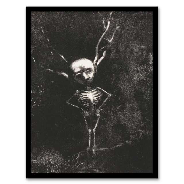 "Pale Figure in Maze of Branches Redon Vintage Framed Wall Art Print 12X16"""