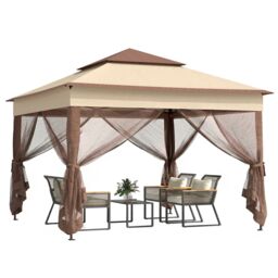 Outsunny Garden Folding Tent Heavy Duty Pop Up Gazebo for Party Khaki Brown