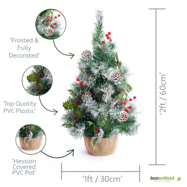 Best Artificial 2ft - 60cm Frosted Christmas Trees Green Green 2ft