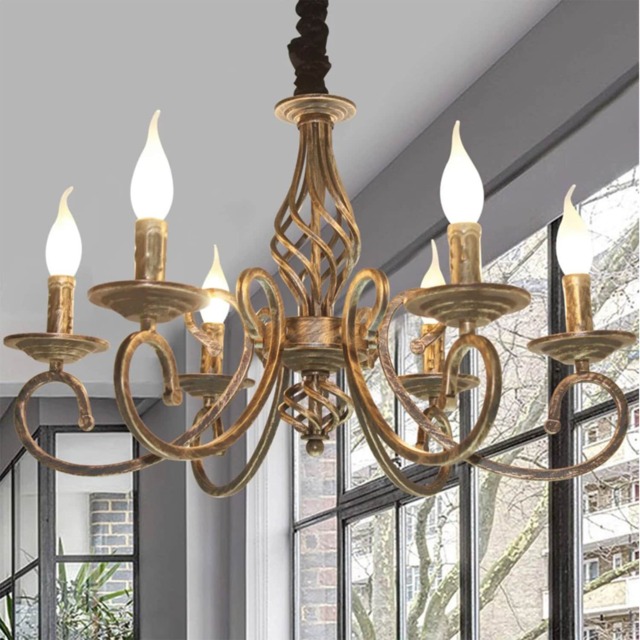 Vintage Chandelier 6 Light Pendant Light Bronze E14 Metal