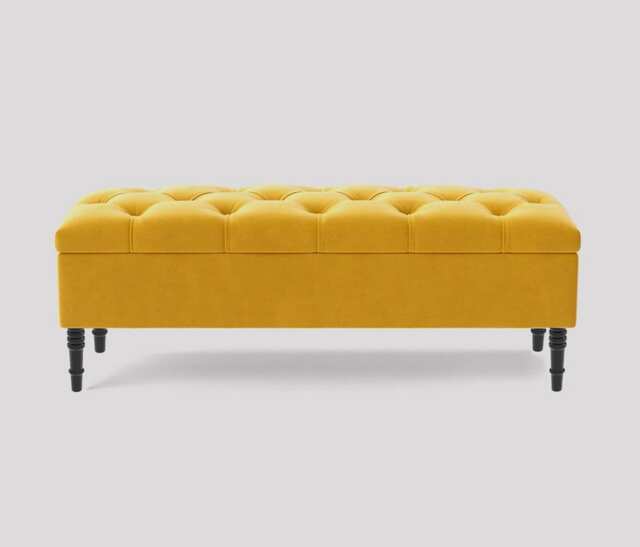 Alyana 150cm Wide Tufted Rectangle Ottoman Storage Bench - Upholstery Velvet Shoe Bench with Turned Wooden Legs