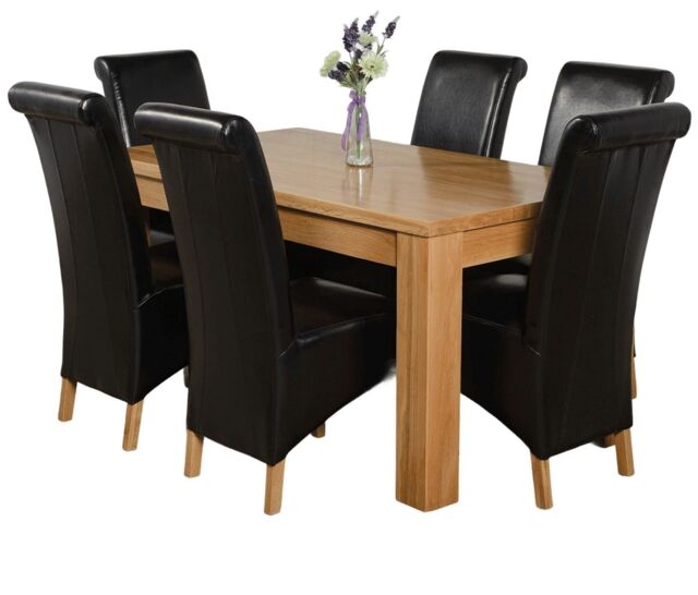Dakota 152 x 87cm Medium Oak Dining Table and 6 Montana Leather Chairs Black Black