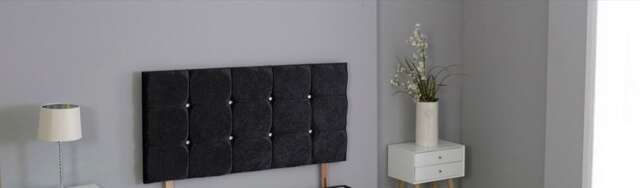 "Crushed Velvet Black Cube Headboard Black 6FT Superking 26""inch Headboard"