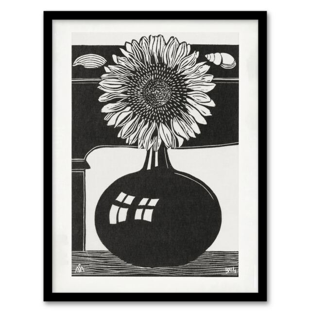 "Stylised Sunflower in a Vase De Mesquita Framed Wall Art Print 12X16"""