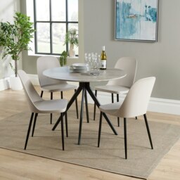 Aspen Grey Oak Effect 100cm Round Dining Table with 4 Duo Plastic Chairs - Modern Dining Set Brown Calico One Size 1