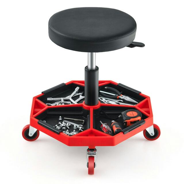COSTWAY 150 KG Pneumatic Rolling Mechanic Stool Red Red
