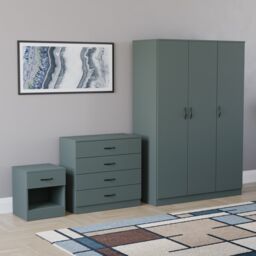 Vida Designs Riano 3 Piece Bedroom Set (1 Drawer Bedside Chest, 4 Drawer Chest, 3 Door Wardrobe) - Green