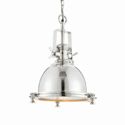 Fenton Dome Pendant Bright Nickel Plate & Sandblasted Glass 1 Light Dimmable Ip20 - E27