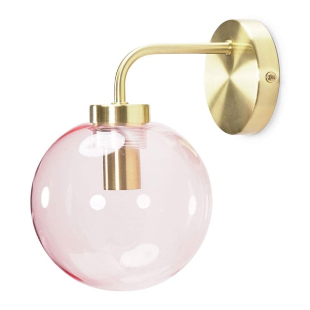 ValueLights Frenchie Gold Wall Light Pink Tint Glass Globe Shade Gold Pink