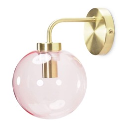 ValueLights Frenchie Gold Wall Light Pink Tint Glass Globe Shade Gold Pink