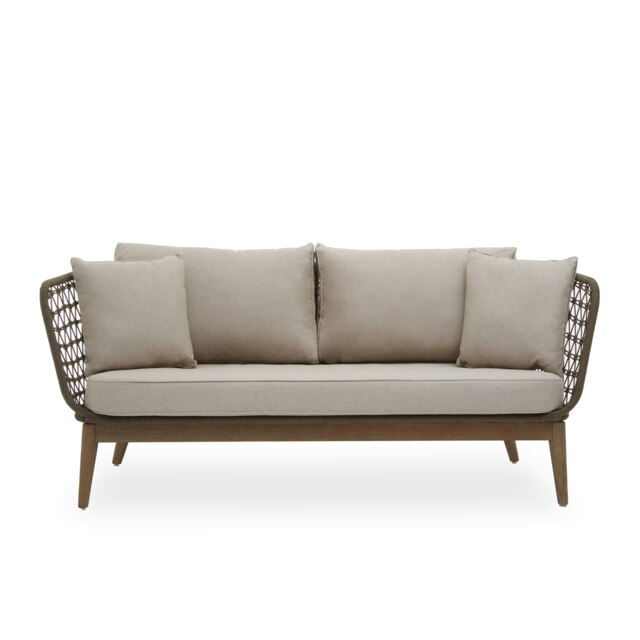 Orsina 3 Seat Sofa, Rattan Outdoor Sofa, Long Lasting Rattan Lounge Sofa for Living Room with Grey Cushioning