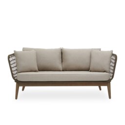 Orsina 3 Seat Sofa, Rattan Outdoor Sofa, Long Lasting Rattan Lounge Sofa for Living Room with Grey Cushioning