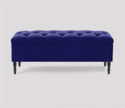 150cm Swiss Chesterfield Ottoman Storage Bench- Plush Velvet Shoe Bench - Sapphire Blue Upholstery Footstool with Storage