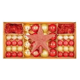 Premier - 54 piece Shatterproof Multipack Baubles, Star and Decoration Set, Red and Champagne Gold Multi