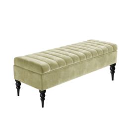 180cm Sierra Striped Naples Upholstered Ottoman Storage Bench with Black Turned Wooden Legs - Beige Shoes Storage Bench