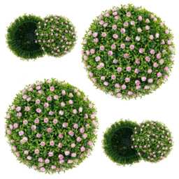 COSTWAY 2PCS Artificial Plant Topiary Balls 37cm w/Pink Flowers Green One Size