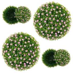 COSTWAY 2PCS Artificial Plant Topiary Balls 37cm w/Pink Flowers Green One Size