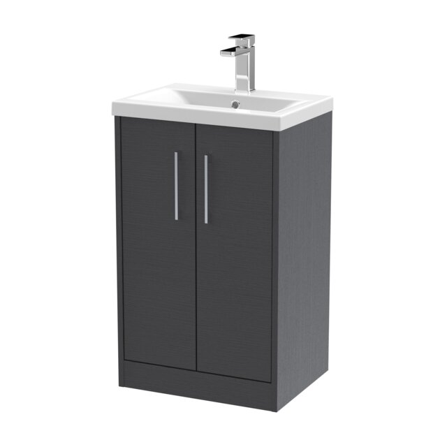 Balterley Winshill Contemporary 2 Door Floor Standing Vanity Unit with Mid-Edge Basin, Woodgrain Dark Grey, 500mm