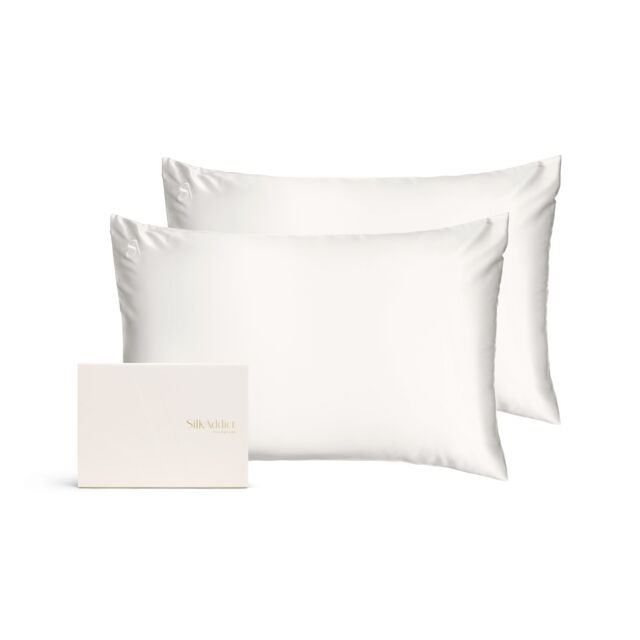Silk Addict 100% Mulberry Silk Pillowcase Twinpack – Ivory White Standard 2