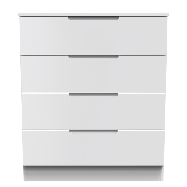 Lucca 4 Drawer Chest of Drawers in White Gloss & White (Ready Assembled) White White Gloss & White