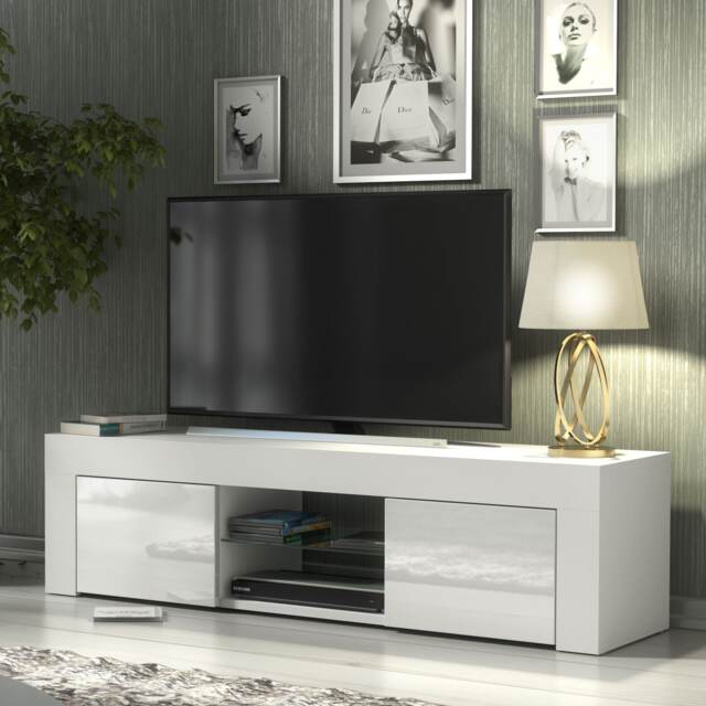 TV Unit TV Stand Cabinet Sideboard White High Gloss Doors Storage 130cm