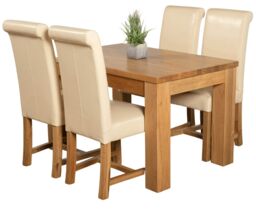 Dakota 127 x 82cm Oak Small Dining Table and 4 Washington Leather Chairs Cream Cream