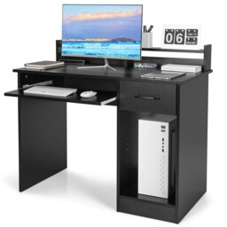 COSTWAY Wooden Computer Desk W/ Keyboard Tray Workstation Black Black