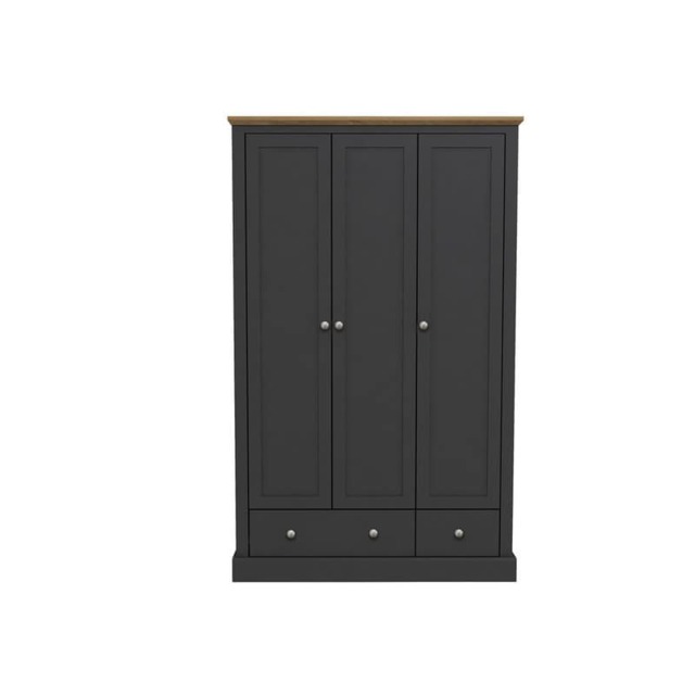 Devon 3 Door 2 Drawer Wardrobe - Particle Board - L57.7 x W112.9 x H181.6 cm - Charcoal Black