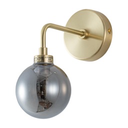 Toner - Satin Brass with Smoked Glass Globe Wall Light Gold Grey 1