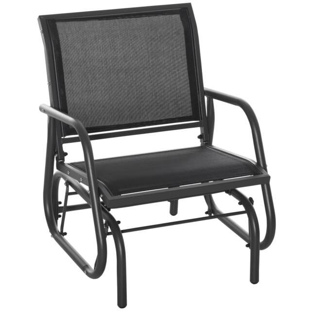 Outsunny Outdoor Gliding Swing Chair Garden Seat w/ Mesh Seat Curved Back Steel Black Black, Dark Grey