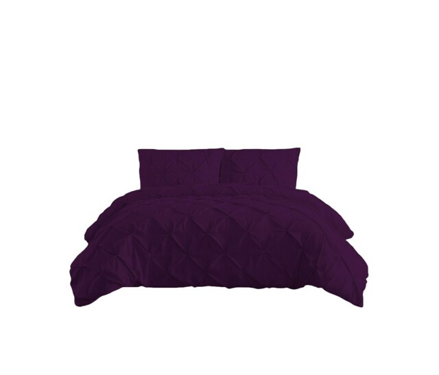 Pintuck Pinch Pleated Polycotton Duvet Cover And Pillowcase/s Set Bed Linen Purple Purple Plum Double