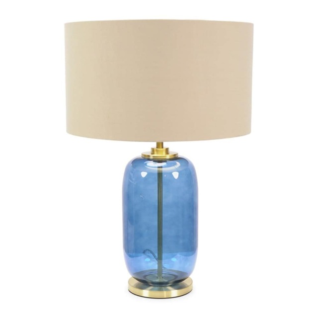 ValueLights Leigh Navy Blue and Gold Table Lamp Beige Gold Shade Cream