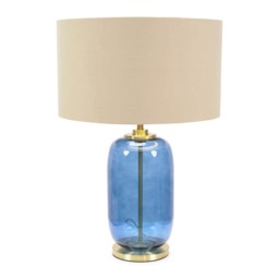 ValueLights Leigh Navy Blue and Gold Table Lamp Beige Gold Shade Cream