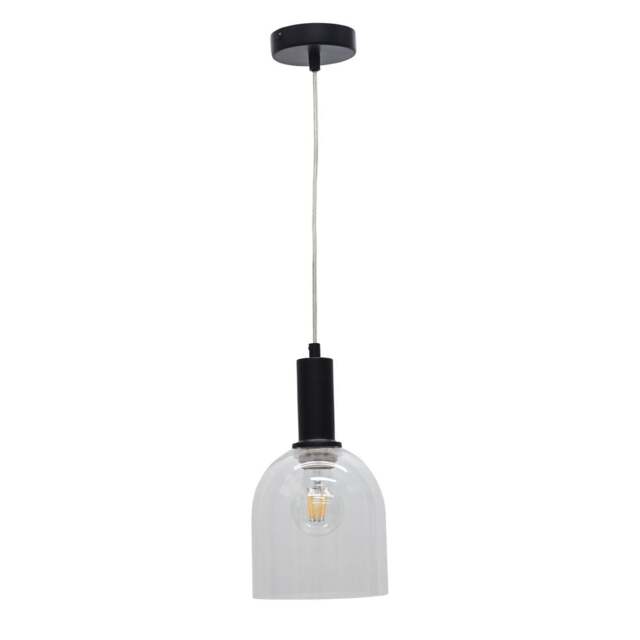 Belten - Clear Glass Cloche Black Deco Pendant Fitting
