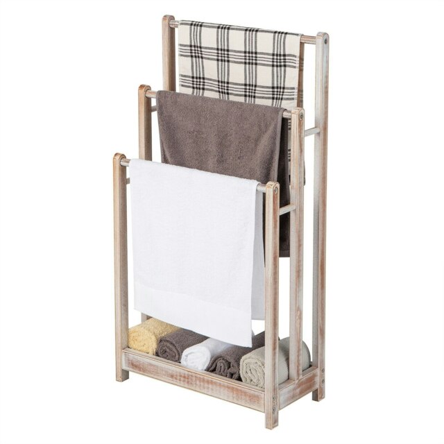 COSTWAY 3-Tier Wooden Towel Rack 3 Bars Towel Shelf White