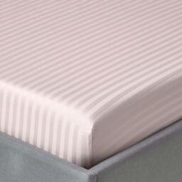 Homescapes Dusky Pink Violet Egyptian Cotton Satin Stripe Fitted Sheet 330 TC, Single Pink Single