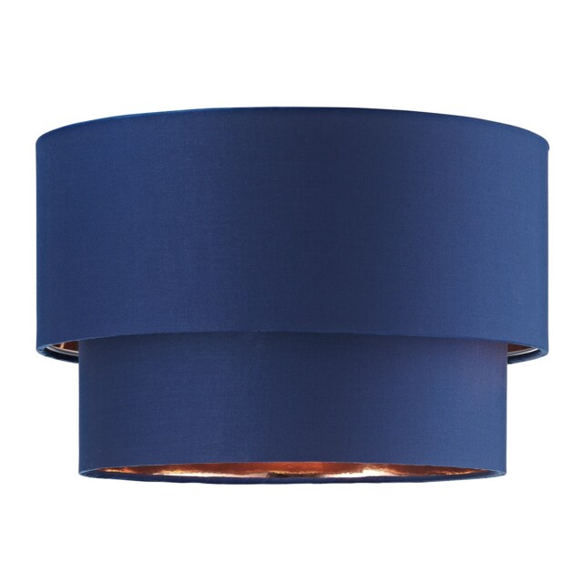 Modern Midnight Blue Cotton Double Tier Ceiling Shade with Shiny Copper Inner Blue Midnight Blue 1