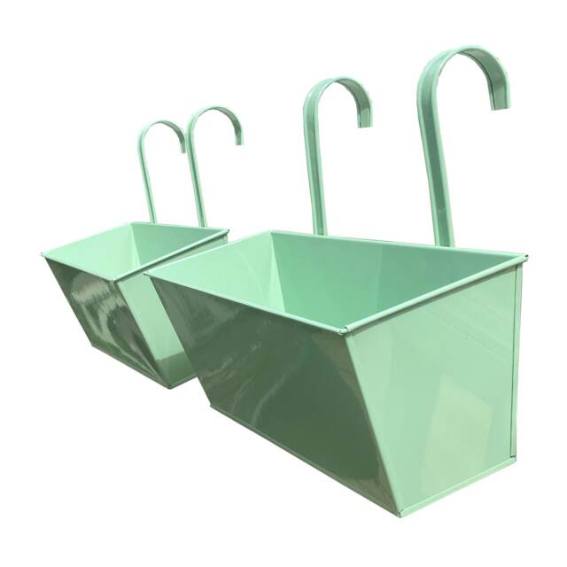 Metal Railing Planters Sage Green Outdoor Balcony Hanging Pots - Pack of 2