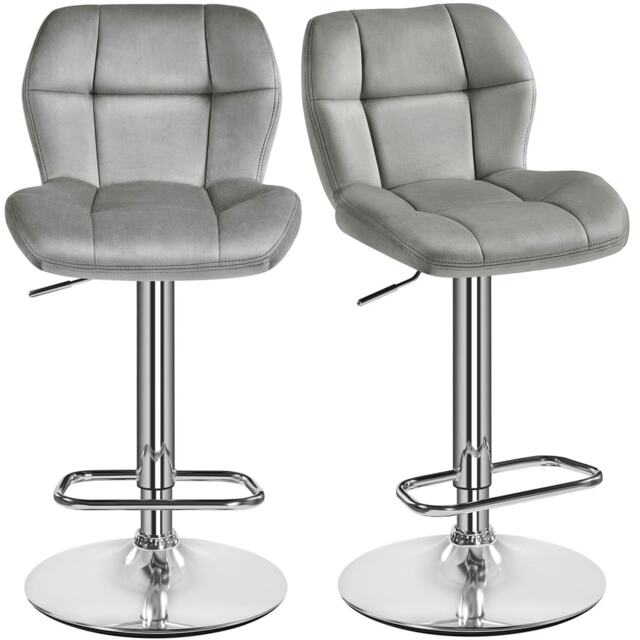 Yaheetech Set of 2 Modern Velvet Swivel Bar Chair with Backrest