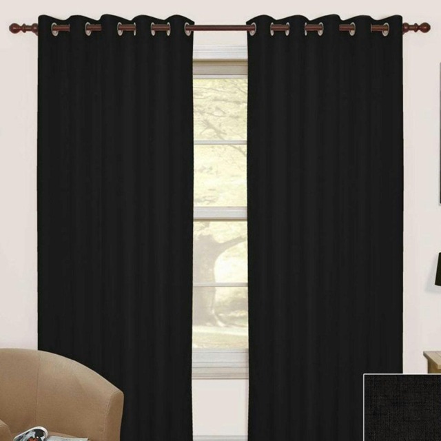 Homescapes Black Thermal Blackout Eyelet Curtain Pair - 66 x 72 Inches
