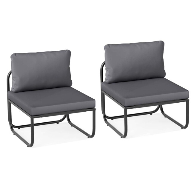 COSTWAY Patio Chairs Set of 2 Outdoor Chairs with Removable Cushions-Grey