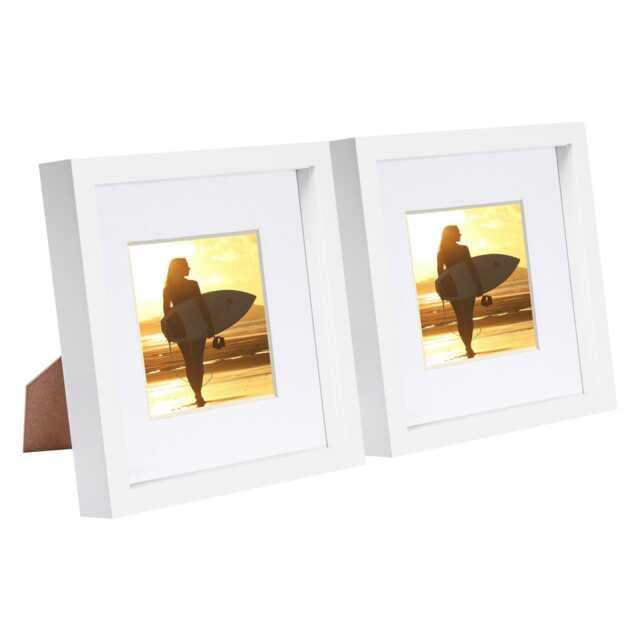 "Nicola Spring 8 x 8"" Photo Frames - White Mount 3D Photo Frame Picture Frame Box Portrait Display Case & Spacer (22.5 x 22.5cm) x2"